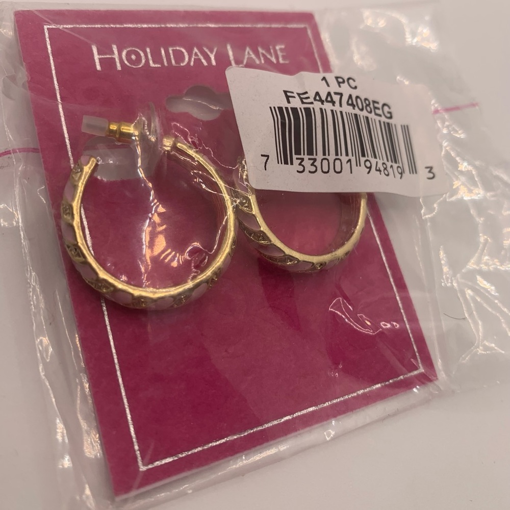 Holiday Lane hoop Earring pink gold stripes NWT